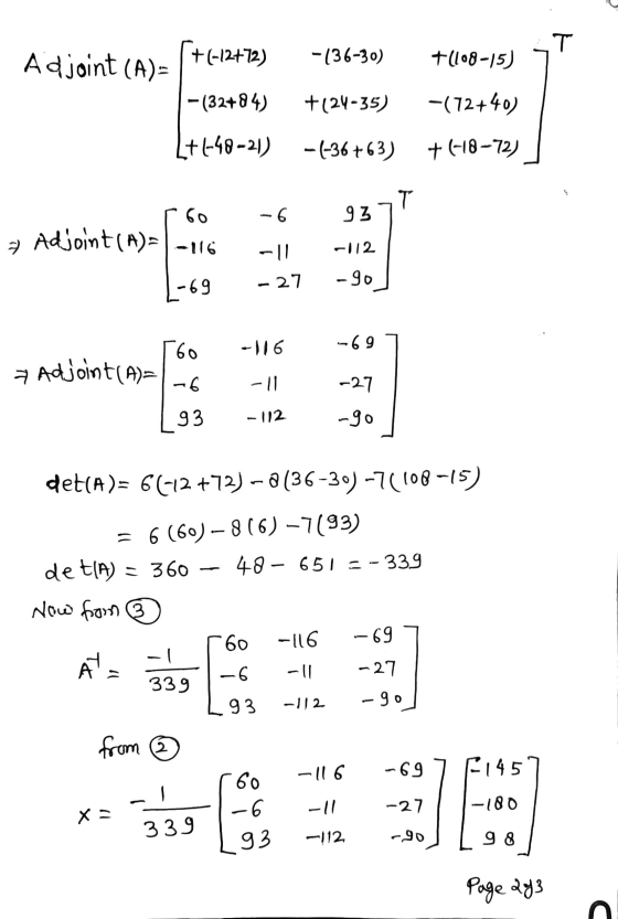 T Adjoint (A)- +(-12+72) -136-30) +(108-15) -(32+84) +124-35) -(72+40) [+1-48-21) -(-36+63) +(-18-72) T 6o - 6 93 y Adjoint (