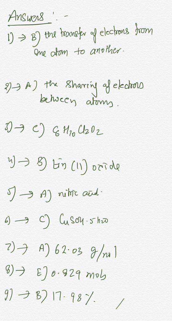 Answors 1)B) the honep elechons rom Qne ahom to anoher behwcen atm 0- c) GHo Ca02 リう りビッ (1) 0でde A) nihc and C) CuSou 5 ha 7