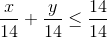 \frac{x}{14}+\frac{y}{14}\le \frac{14}{14}