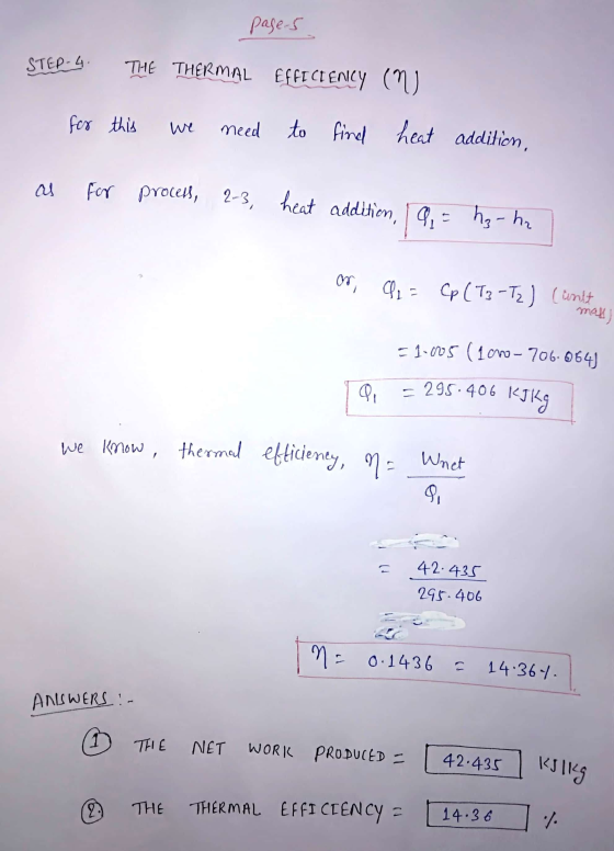 pase-s STEP-4 THE THERMAL EFFICIENCY (1) for this need to find heat addition, as for process, 2-3, heat addition, 9,= hz-hz a