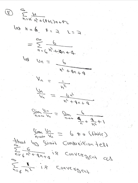 E E H n=1 n²+(FtldntFol Let H=6 F = २ L=2. 6 & W & naohitanta let Un = 6 n² tant 4 Vn 5 h2 Un ons h² tanta lim un lim nos Vn