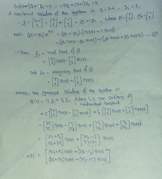 A non.lrivial solution of this system is 9,=3 ti, 9 = 2. =)-(+34)9,+592 = 0, -29, +(3+1) 9= 0. ait ПЈою; and $2 a imaginary p