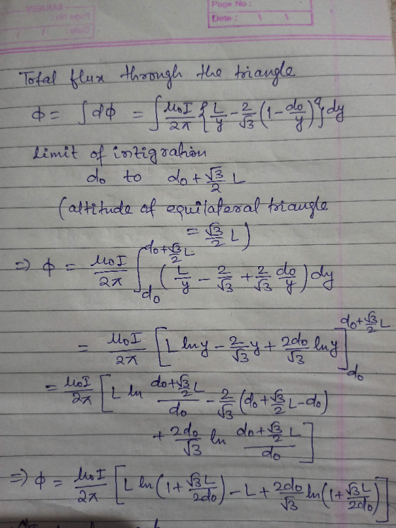 va Page No: Total flux through the triangle b= (do = {MI 2 1 1 2 3 (1 - do ), dy limit of inzigration do to do + 13 / (attitu