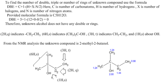 To find the number of double, triple or number of rings of unknown compound use the formula DBE C+1-(H+X-N/2) Here, C is numb