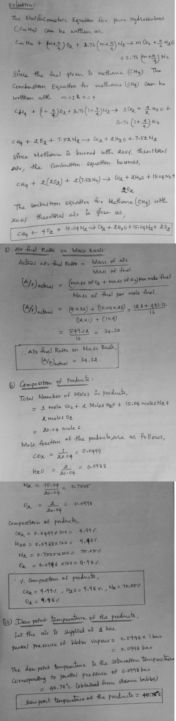 solution The stoichiometric Equation for pure Hydrocarbons Ccm Hn can be written as, em Hn & fmth O₂ + 3.76 -76 (m + h) Nem →