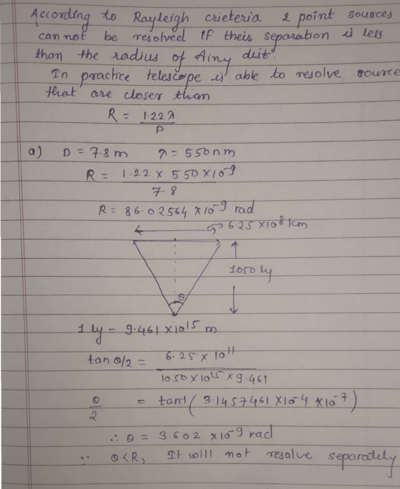 According to Rayleigh crieteria 2 point sources can not be resolved if their separation is less than the radius of Ainy dist