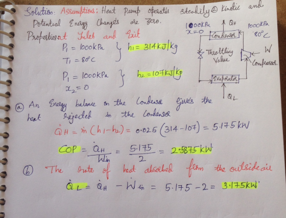 ooku @# loookPa & Value complesson a Solution. Assumptions: Heat Pump operates steadily Kinetic Potential Energy Changes de z
