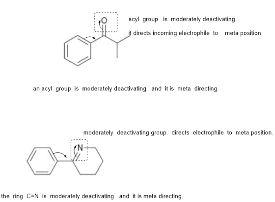 O acyl group is moderately deactivating t directs incoming electrophile to meta position. an acyl group is moderately deactiv