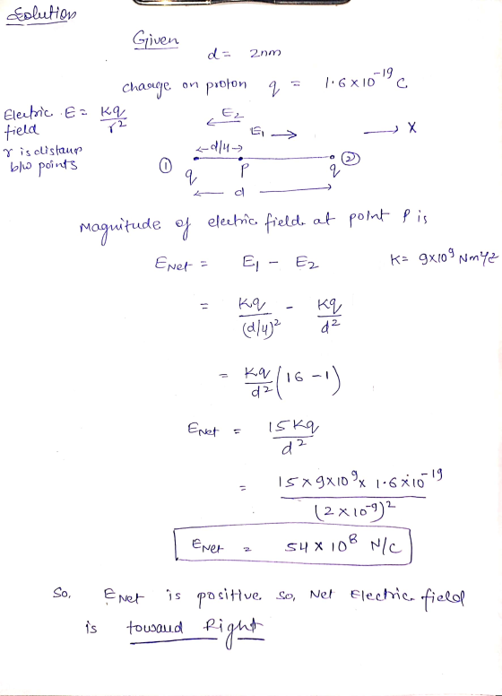 Eolution Given d = 2nm) 1.6x10 -19 on C Change Electric Ea kq field r is distang proton q EL ra EL-> -du- blw points () p q q