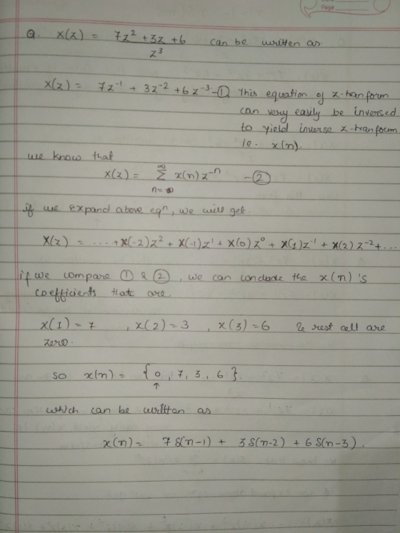 Page Xlz)= そスー+ろz+6 witten aD Can be ス3 x(z)= 3ス-2 +6z3-1 1his equation oj 7-han foun vesy easily to yield inuor se -hranfocu