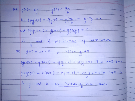 14) f(x) = 6x , g(x) = 7 Then (fog)(x) = f(g(x)) = 472) = 6 . 700 = x and (gof) (x ) 2 = glfix) = g(6x) = x - o g and of are