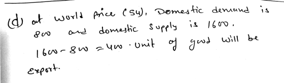 id at world price (54), Domestic demand is soo and domestic supply is 1600. 16oorowa 40 unit of good will be Export.