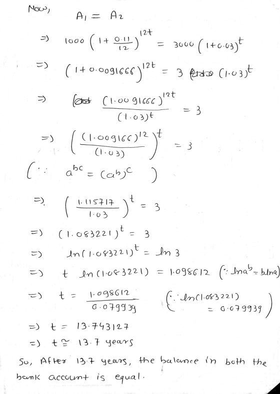 Now, Ai = Az 124 1000 ( = 3000 (1+0.03) =) (1+0) (1+0.0091666)!?! lest 3 puto (1.033 3 12t (loo91666 (11.03€ (1.009166)12 12