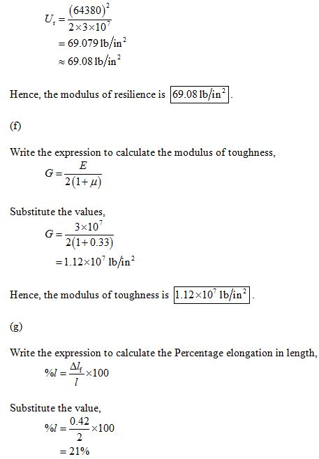 (64380) 2x3x10 - 69.079 1b/in2 69.08 lb/in2 Hence, the modulus of resilience is | 69.08 lb/in2 Write the expression to calcul