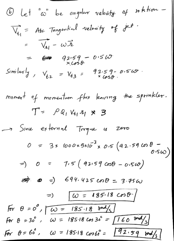 © let c be angular veloáty of noktion - V = Abs. Tangential velocity of jet. Tu - wir = un 92.59 -0.5 Similarly, Vtz = V43 =