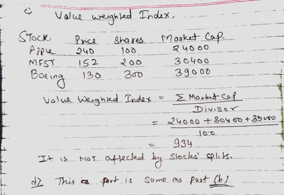 . value weighted Index. minimit Stock Price २५ २५0 MEST 152 - Boeing...130 shares 100 200 300 Market Cap. २५००० 30400 3.90o