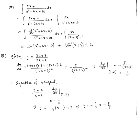 (7) da 2x+7 + 6x +10 2246 a+60+10 dat ( sa Gatio dat slechts to 17 la +6x+10) +62+10 = enla+ba+10l + tan (2+3) + (8) given, y