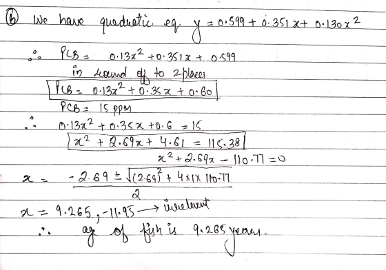 quadratice 0 We have eq 201599 + 0.351 xt 0-130x2 y=0:54 PLB = 0.1322 +0.3512 + 0.599 in desund of to 2 places Pes - 0.1322 +