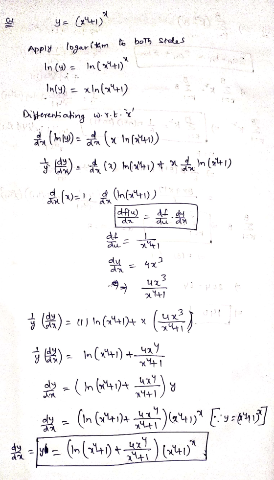 9 पा 9 (141) Apply logarithm to both sides x In (1) %D In (x+) In(५) = xn (41) D ब Differentiating wort.al + (Intu) = (x In [