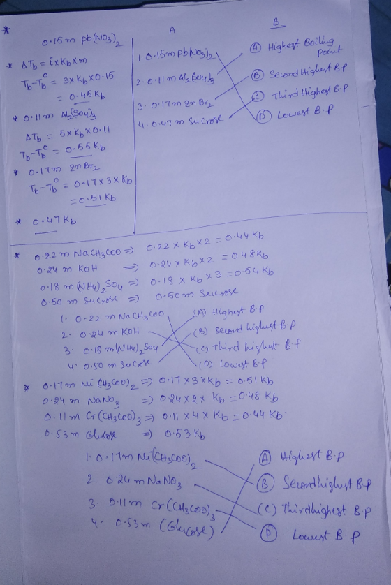 B. 0.15 m pb (NO3)2 * Atb = ix KbXm T1:8-15m pb NO₃)₂1 12.0111 m Al sout ® Highest Boiling - pornt ® Second Highest BP o thir