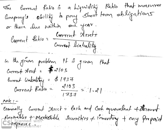 The lurrend Raby is a liquiditý Rahó that measures Companys ability to pay short term obligations or those due within one ye