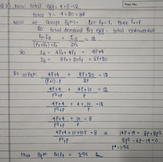Now fotol c8g 418312 Page No. total y 4+ 8o 84 go total demand 유a egg totak endowment P2+p 8p2-6P-14-o