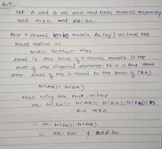 6012 and m n and A0 to trare define a sum the dliagonej eleent in afeut thot 身r. is equal to the trese eA ing the fat , use L