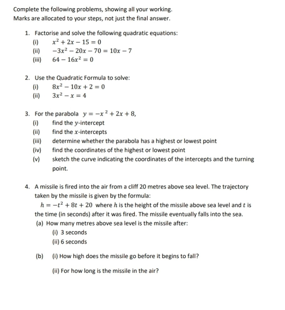 Complete the following problems, showing all your working Marks are allocated to your steps, not just the final answer. Facto