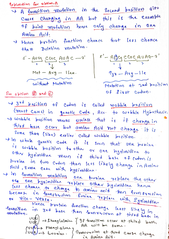 One Explenation for obtion A À transition mutation in the second position also Cause changing in AA but this is the example o