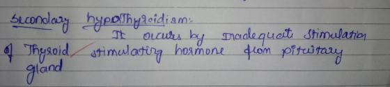 Secondary hypothyloidiam It occurs by of Thyroid stimulating boaňone adequate stimulation from pituitary
