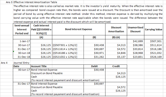 Ans 3 Effective Interest Amortisation Table The effective interest rate is also called as market rate. It is the investors y