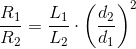 \frac{R_1}{R_2}=\frac{L_1}{L_2}\cdot \left(\frac{d_2}{d_1}\right) ^{2}