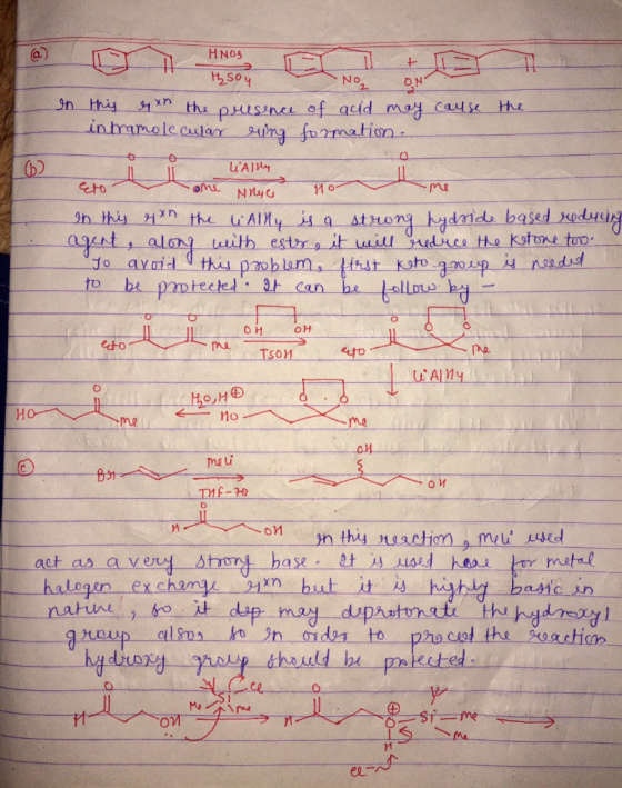 HNO3 -No₂ 2 (h soy In this esxn the presence of acid may cause the intramolecular ering formation. LAl May Eto ome Nhyce no