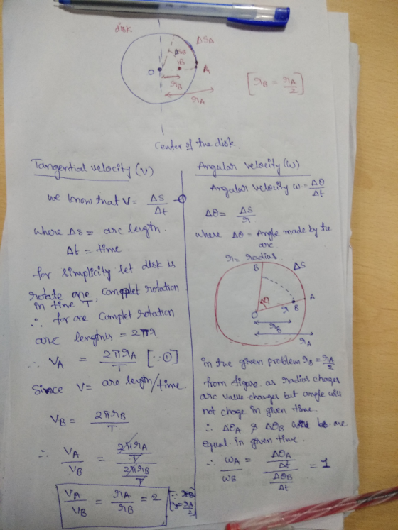 disk ASA AF where to are. center of the disk Tangential velocity (a) Angular velocity (W) we know that v= AS Angular velocity