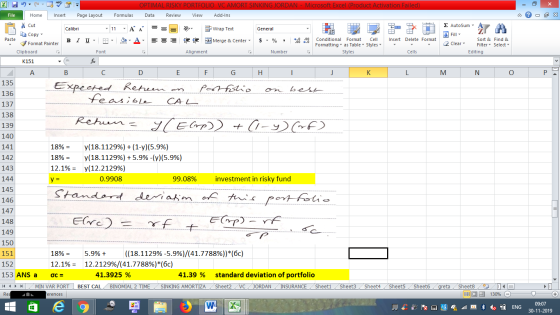 VC AMORT SINKING JORDAN -Microsoft Excel (Product Activation Failed) OPTIMAL RISKY POR File Home Insert Page Layout Formulas