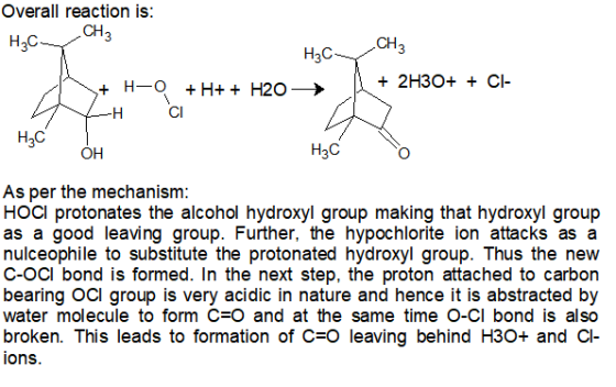 Overall reaction is: H₃C- CH₂ H₃ C CH₃ + 2H3O+ + CI- YH CI H3C OH As per the mechanism: HOCI protonates the alcohol hydroxyl