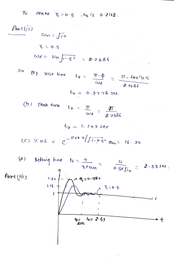 To make q=0.5 , ky is 0.9162 Paolo un = Jio Ę -0.5 od z won Ji-22 - 9.7386 so a) rise time to TT - Wd tanto.s 9.7386 to 0.977