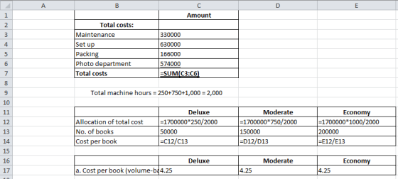 Amount Total costs: Maintenance Set up Packing Photo department Total costs 330000 630000 166000 574000 =SUM(C3:06) Total mac