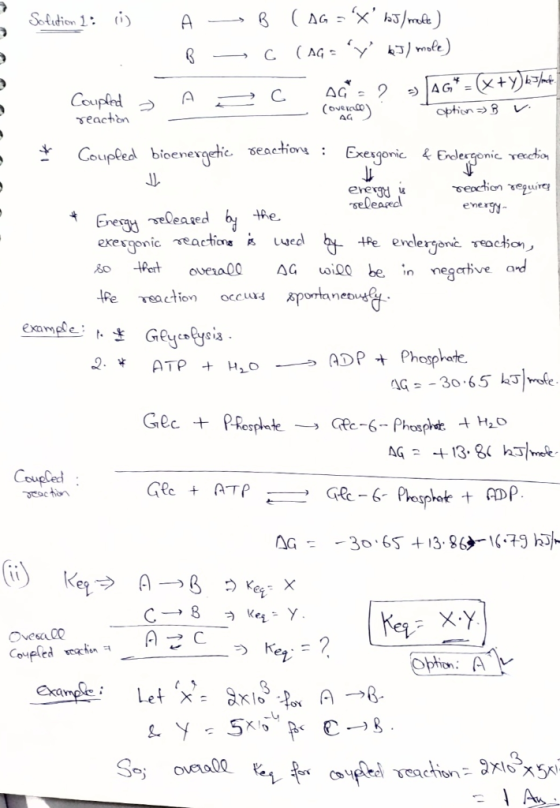 Solution 1: A - B ( AG = X bg/maft) PGC (aga y 13) mole) 3 A p c AG - 2 > AG* = (x+y)65lat. - Coverall) . option B v Cou