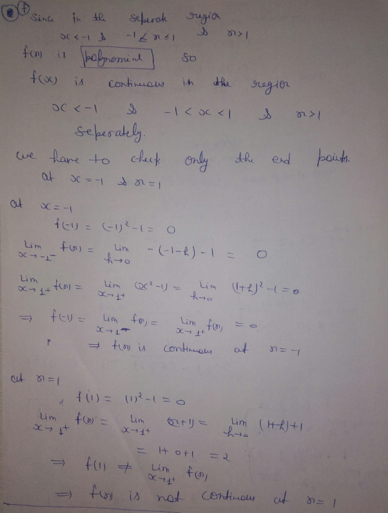 Since in the seperate region ocens 14 ne, s ro fom is pelnomial so froc is continuous in the region ocen s -1 < oc<l Srl Sepe