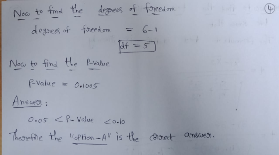 Now to find the degrees of freedom degrees of freedom 6-1 - Idf = 5 Now to find the P-value 0.1005 p-value Answer: 0.05 CP-va