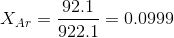 X_{Ar}=\frac{92.1}{922.1}=0.0999