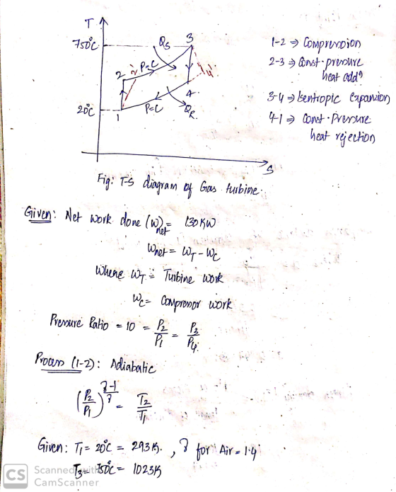 TA 7500 26_3 2 1-2 - Compression 2-3 → Gnst.prepuye heat add 3-4 = Sentropic Capanion 4-1 = const Pressure A 200 PEC 7QR heat