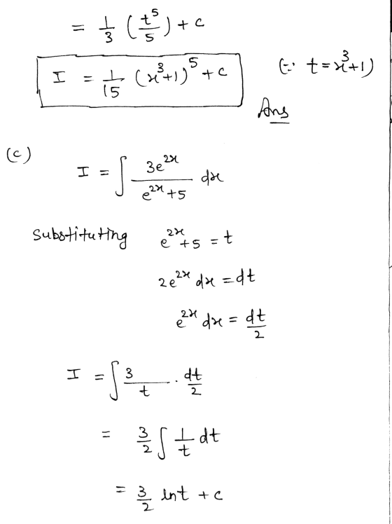 ( JtC S 3 C, t = 1+1) I = () +c Codern)) (5 Ans (c) 3e24 I dre J 2개 ts substituting 2것 e 45 E =t 2 e 23 dae=dt 224 e dre=dt 2