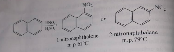 ΝΟ, NO HNO H,SO 1-nitronaphthalene m.p. 61°C 2-nitronaphthalene m.p. 79°C