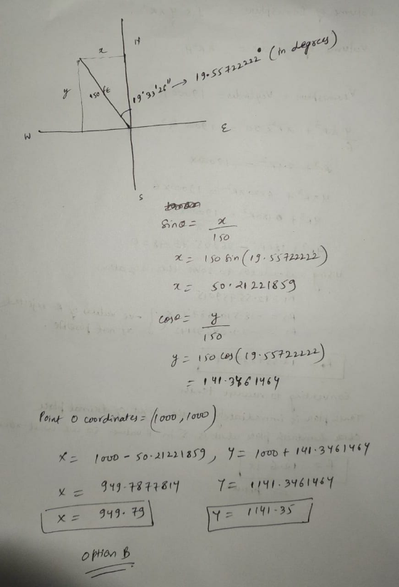 asok 119 3326h - 19.55722222 (in degrey) S Sina C x= 150 sin (19.55722222) xu 50 21 221859 y = 150 cos (19.55722222) - 141-34