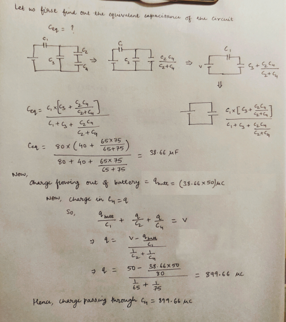let us firse find out the equivalent capacitance of the circuit Ceq = ? tak ta s + Scu Cams Coules sty Et hy en la in 65X 75