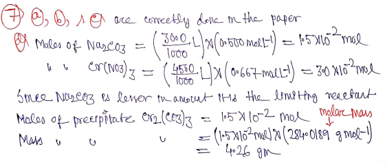 (7 @ sa are correctly done in the paper Ol Males of Nascoz = ( 36004xCorburo moll-1) = 5%6* mal ur er (nog) 3 = ( 4550 4x(0,6