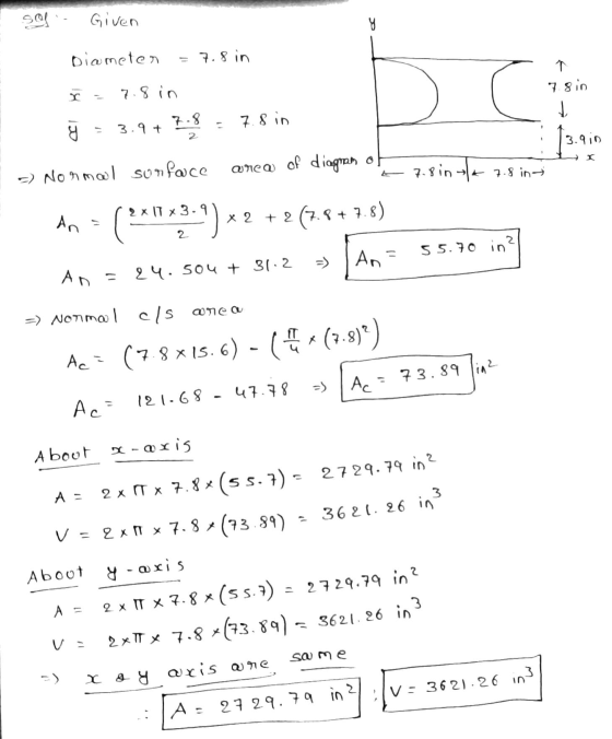 90 Given Diameter 7.8 in 1 7.8 in 7.8 in C - 7.8 7.8 in 3.9+ د 2 13.910 I nea - Normal surface of diagram of a 7.8ina 7.8 in