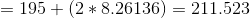 = 195 + (2* 8.26136) = 211.523